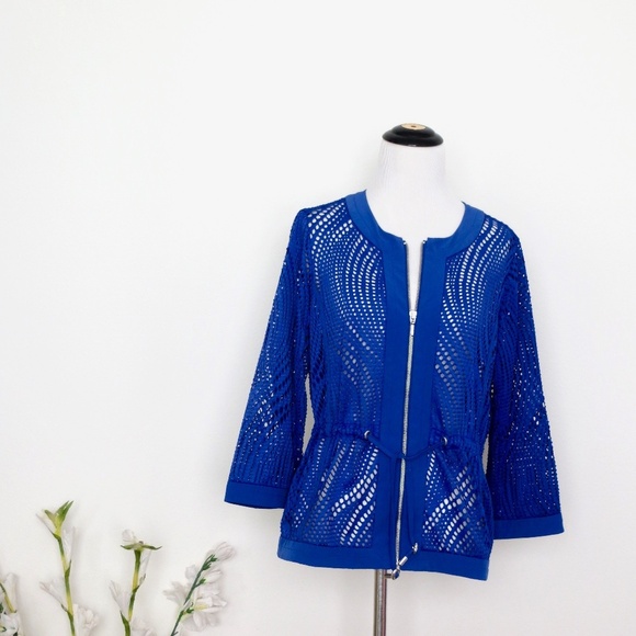 NEW! Zenergy by Chico's Blue Mesh Cardigan Jacket - Picture 1 of 8